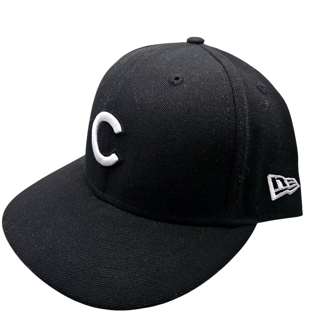 New Era 59FIFTY Chicago Cubs Black White Fitted Hat Size 7 3/8 MLB Baseball Cap - Picture 7 of 12